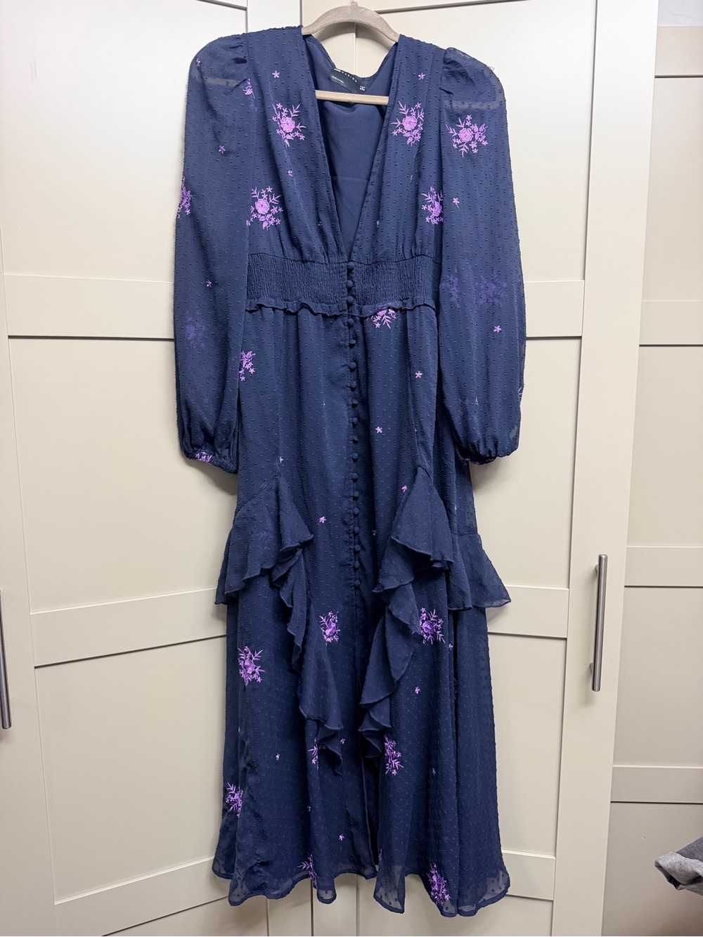 ASOS SIZE 2: Navy Blue Floral Ruffle Maxi Dress
